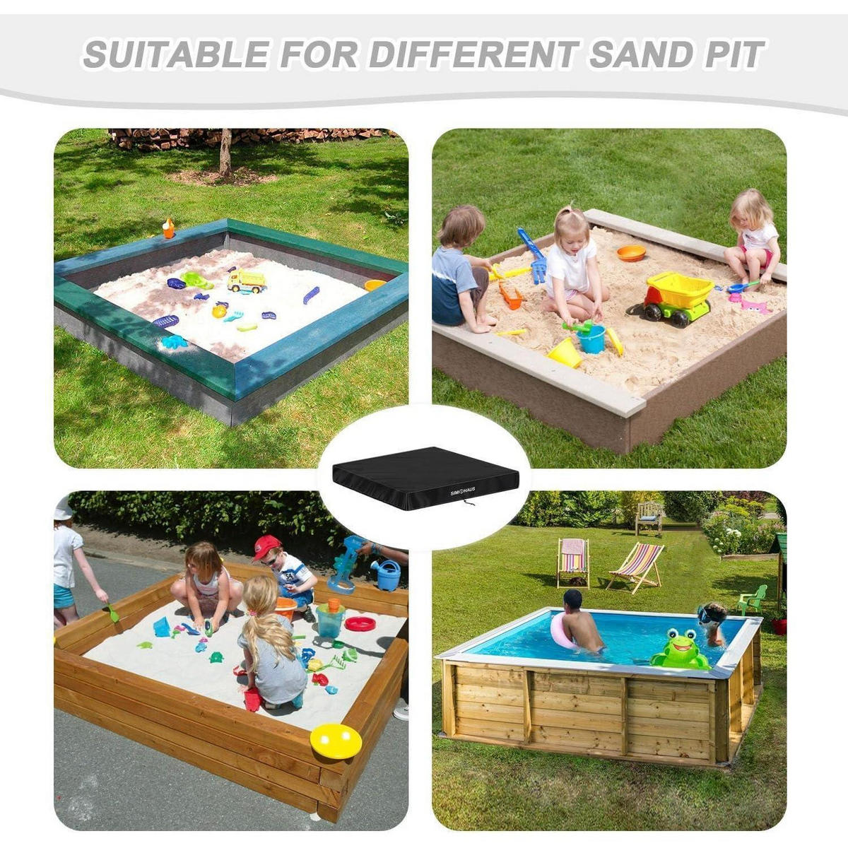 SANDKASTEN Abdeckung 180 x 180 x 20 cm Wasserdicht - Schwarz, Kunststoff (180/20/180cm)