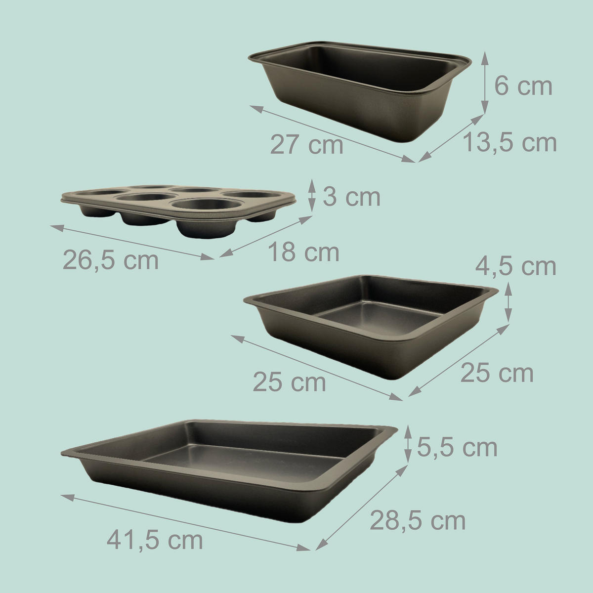 4-DIELNA sada - antracitová, kov - Relaxdays