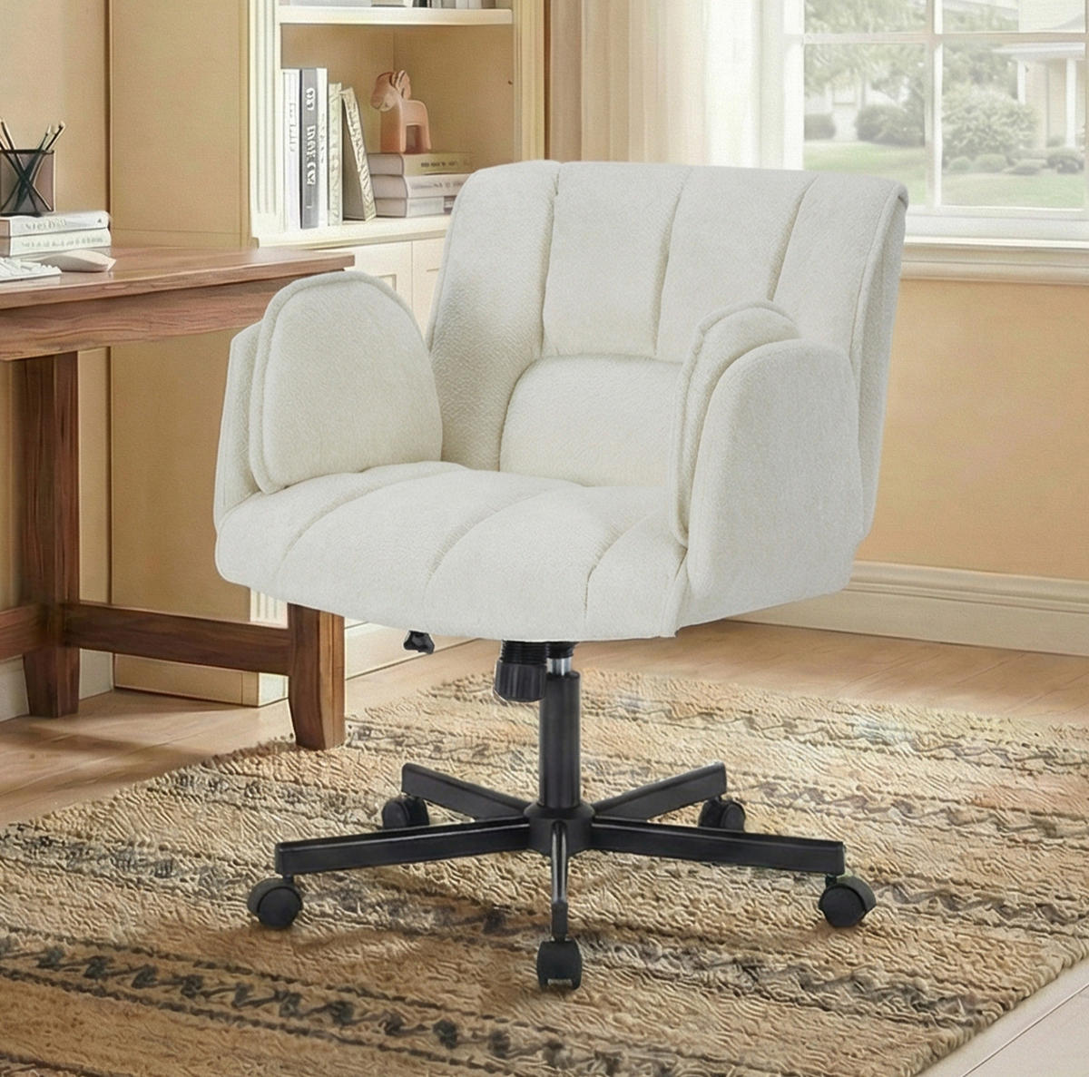 BÜROSTUHL in Beige 68x60x86 cm mit klappbaren Armlehnen und verstellbarer Lendenstütze - Beige, Textil (60/86/68cm) - IVMEU