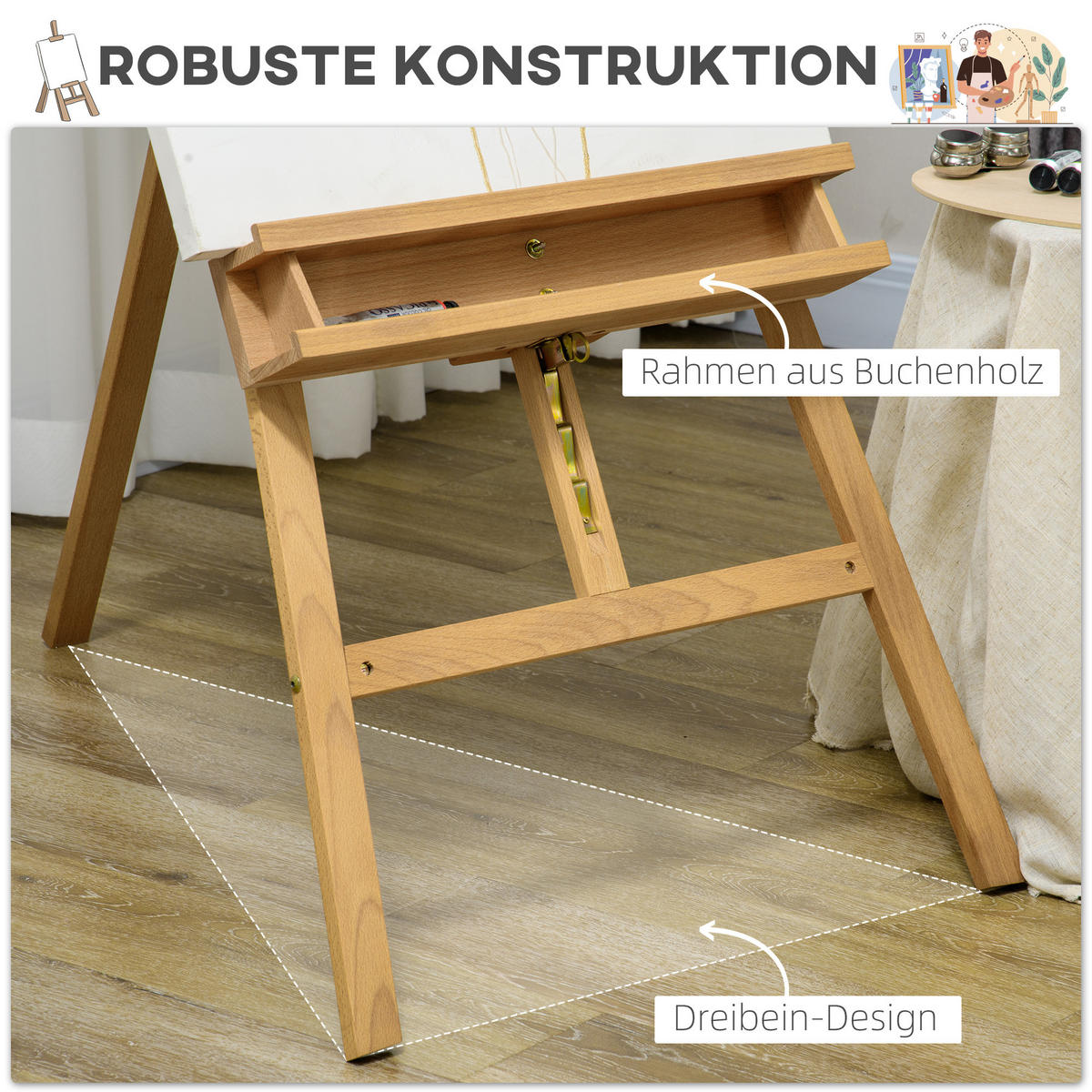 STAFFELEI Buchenholz Naturholz - Naturfarben, Holz/Buchenholz (65/110/235cm) - Vinsetto