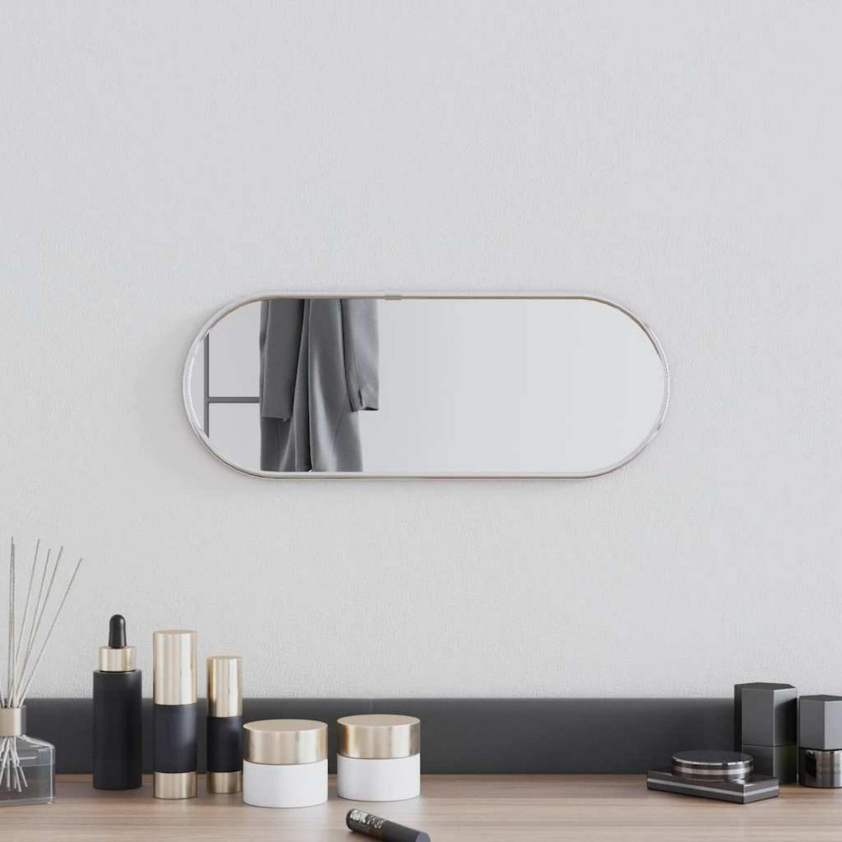 WANDSPIEGEL Silbern 40x15 cm Oval - Silberfarben, Glas (15/40/1cm) - furnicato
