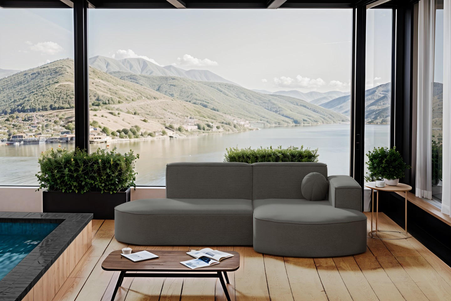 GARTENECKSOFA L-Form Designer Modena Studio Patio Grau Rechts - Grau, Holz/Textil (236/78/165cm) - Kaiser Möbel