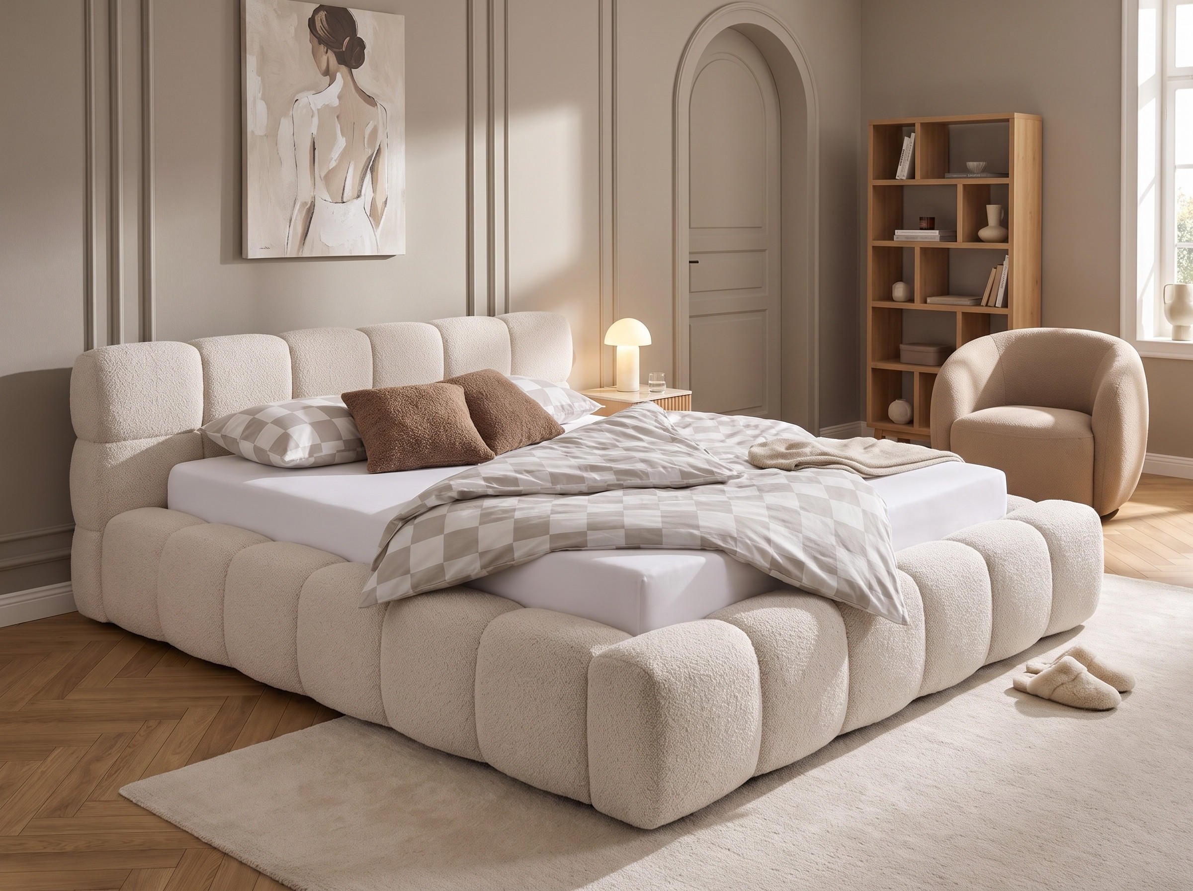 POLSTERBETT Miley Hellbeige 180/200 cm Boucle mit Bettkasten - Beige, Holz/Textil (180/200cm) - wonello