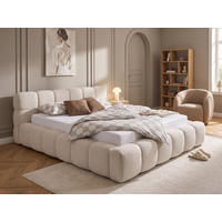 POLSTERBETT Miley Hellbeige 180/200 cm Boucle mit Bettkasten und Matratze - Beige, Holz/Textil (180/200cm) - wonello