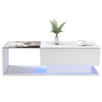 COUCHTISCH 100x50cm Hochglanzweiß Glasplatte Schublade LED-Beleuchtung - Weiß, Holz (100/50/32cm) - FLIEKS