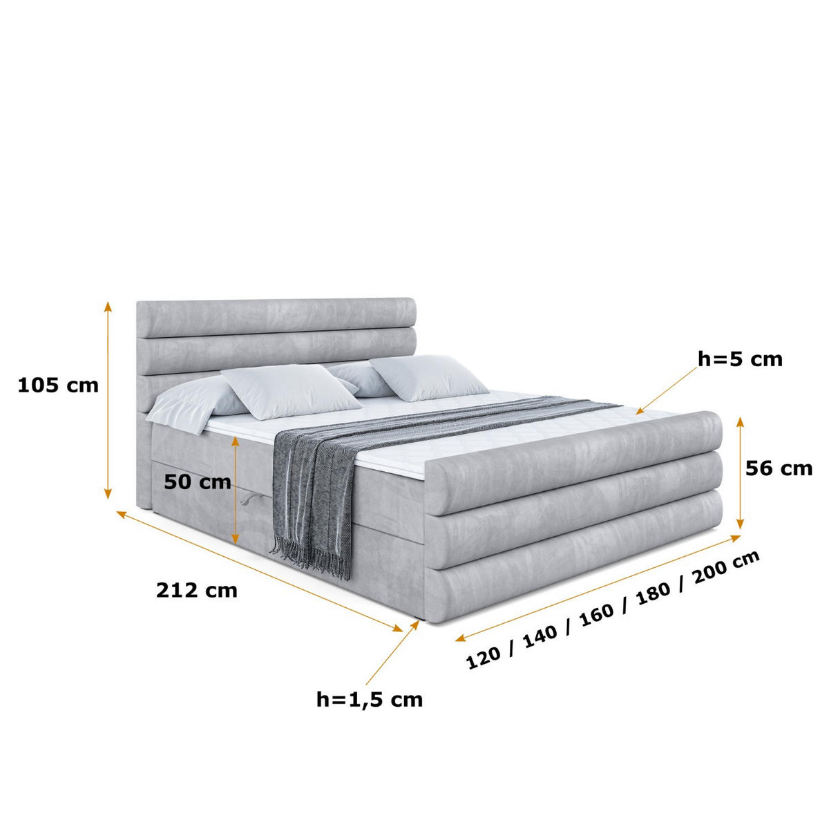 BOXBETT CELESTIA-Z - 140x200 cm - H4 - Hellgrau - Hellgrau, Holzwerkstoff (140/200cm) - ALTDECOR
