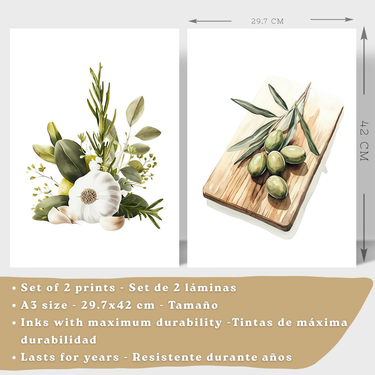 PLAKAT Sada 2 Vintage olivy A3 Černý rám - černá, papír (29.7/1/42cm) - Nacnic