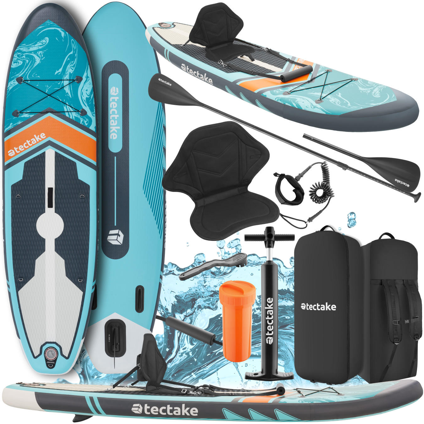 STAND-UP PADDLE BOARD ,288 x 77 x 22,5 cm,türkis/orange - Türkis, Kunststoff (288/77/22.5cm) - tectake
