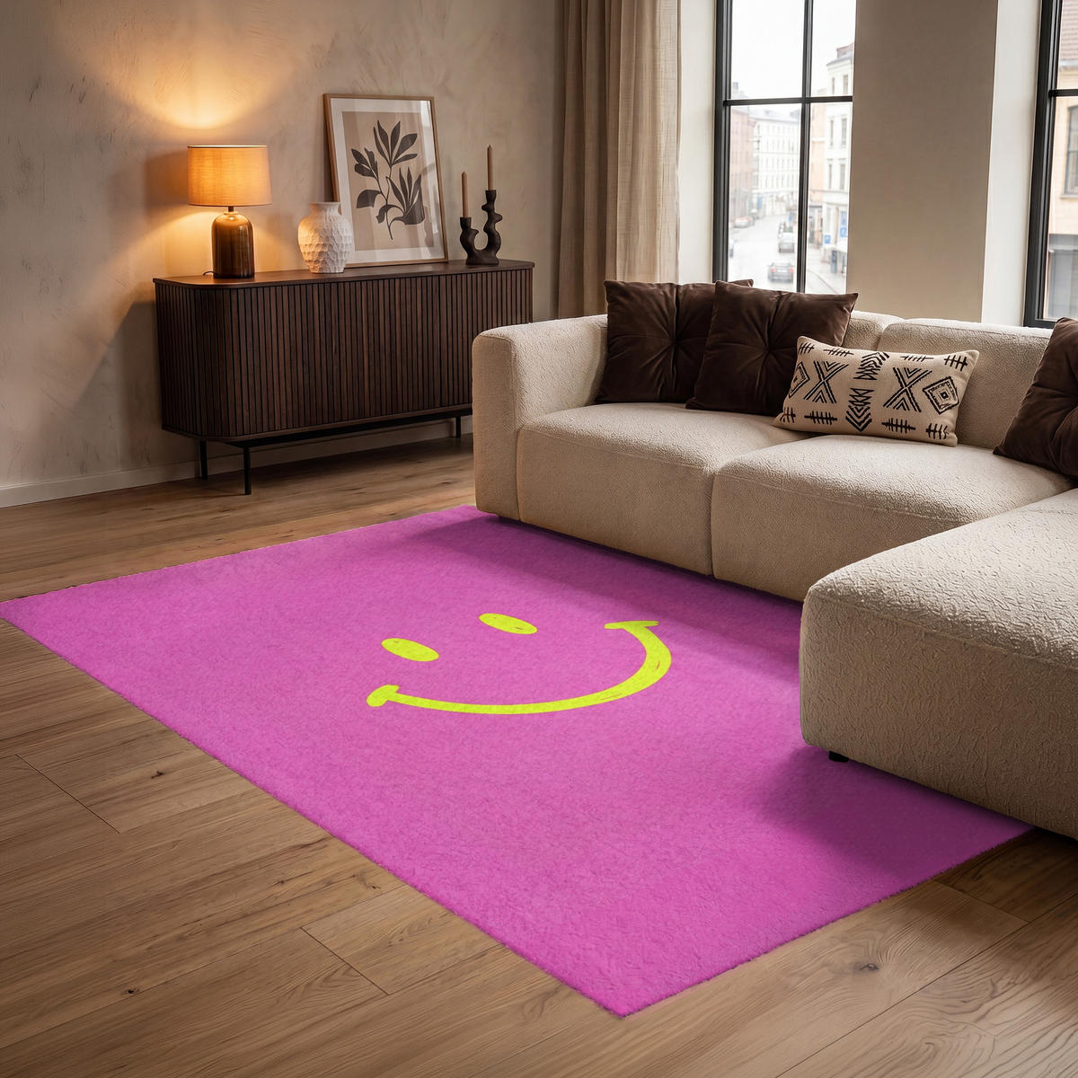 TEPPICH - Smiley - Fröhlich - Rosa - 140x200 cm - Pink, Kunststoff/Textil (140/0.4cm) - OnlyWow