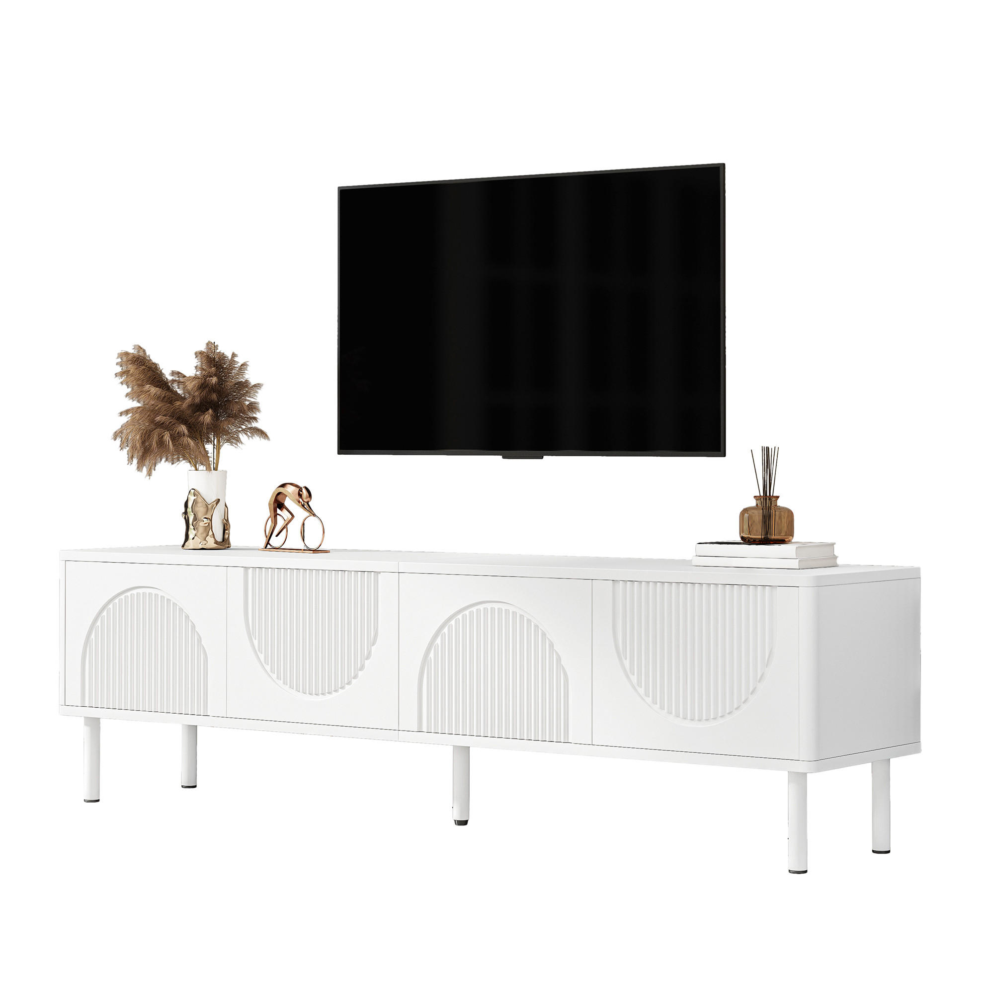 TV-LOWBOARD mit 4 Fächern 180 cm Weiß aus MDF und Spanplatte - Weiß, Holzwerkstoff (40/52/180cm) - Beauniv