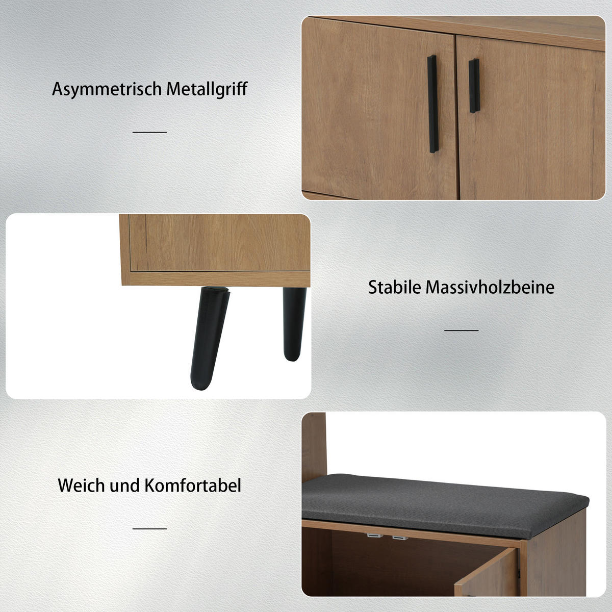 SCHUHBANK 100 cm Natur mit Stauraum, 3 Türen und gepolstertem Sitz für Flur - Naturfarben, Holzwerkstoff (100/68.5/34cm) - Urban Meuble