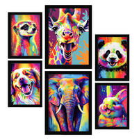 POSTER Set Mit 6 Freundliche Tiere Im Hochformat Lebhafte Aquarell Stil Illustrationen Von Lächelnde Tiere Innenarchitektur A3 & A4 Schwarzer Rahmen - Schwarz, Papier (29/3cm) - Nacnic