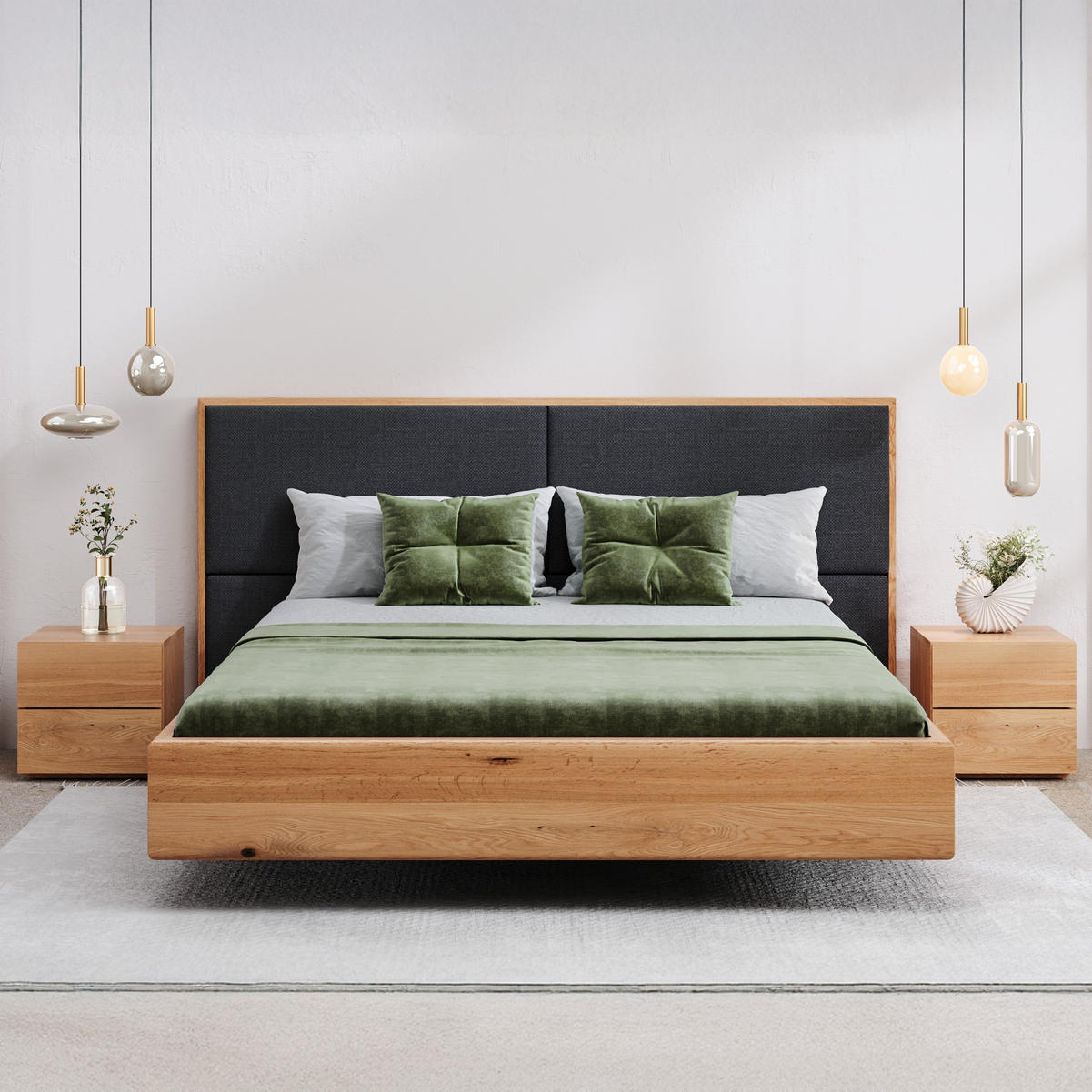 MASSIVHOLZBETT schwebend Dome aus Eiche 180x220 cm, Storm 06 (Beige) - Eichefarben/Braun, Holz (180/220cm) - Danzz