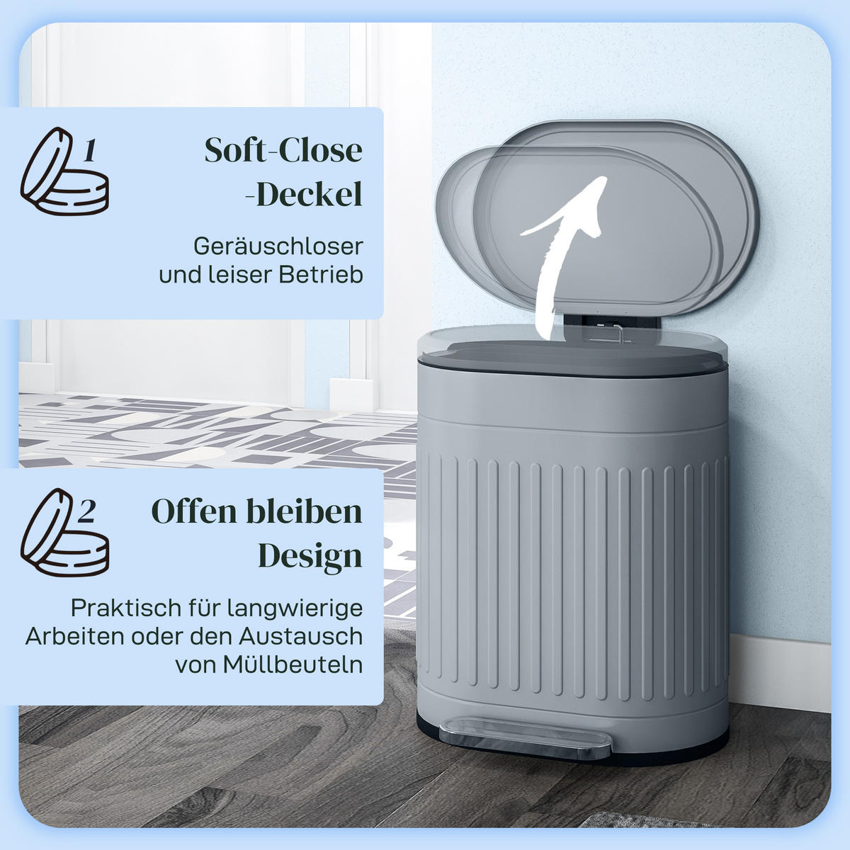 MÜLLEIMER Grau 36.5/31.2/45.0 cm - Grau, Metall (31.2/45/36.5cm) - HOMCOM