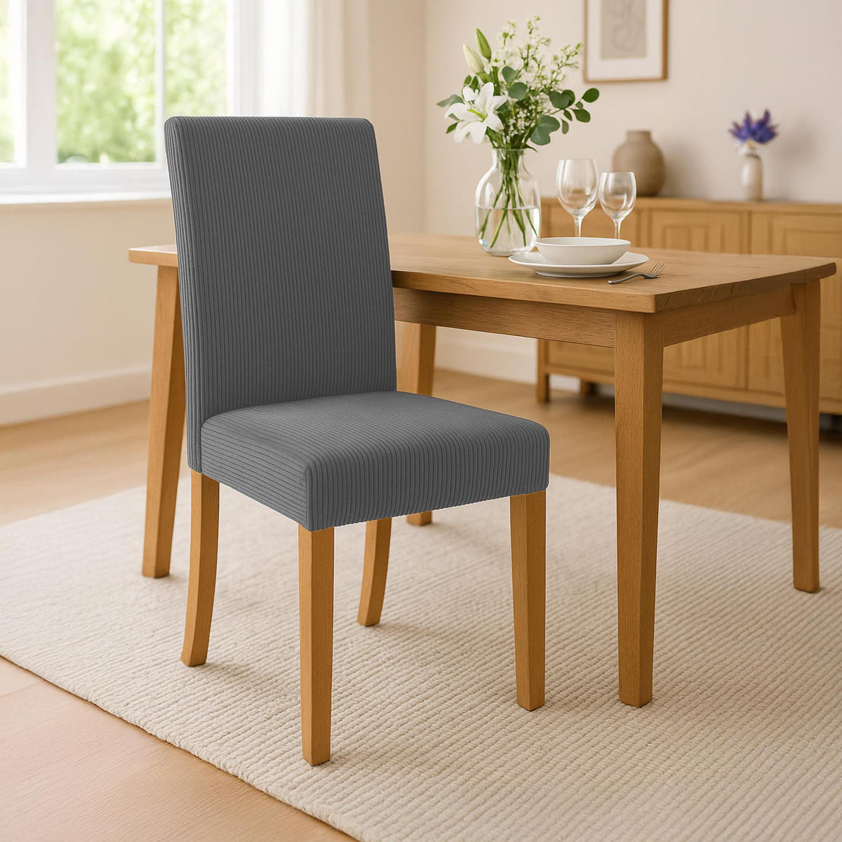 ESSZIMMERSTUHL Cord Grau - Naturfarben/Grau, Holz/Textil (41/91/47cm) - CLP