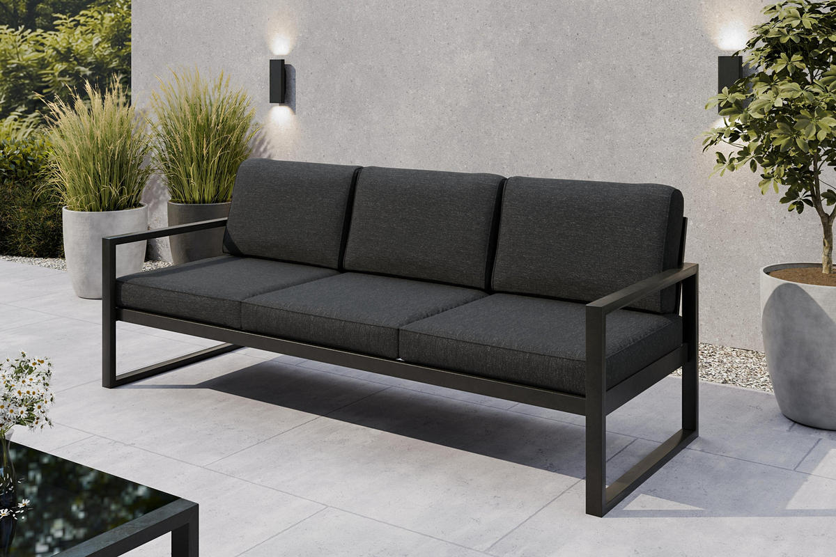 GARTENSET Madera für 6 Personen Balkonmöbel Aluminium Terassenmöbel Sitzbank, 4-tlg. Tisch schwarz, graubraun - Schwarz/Braun, Kunststoff/Metall - Margaret Hadas24
