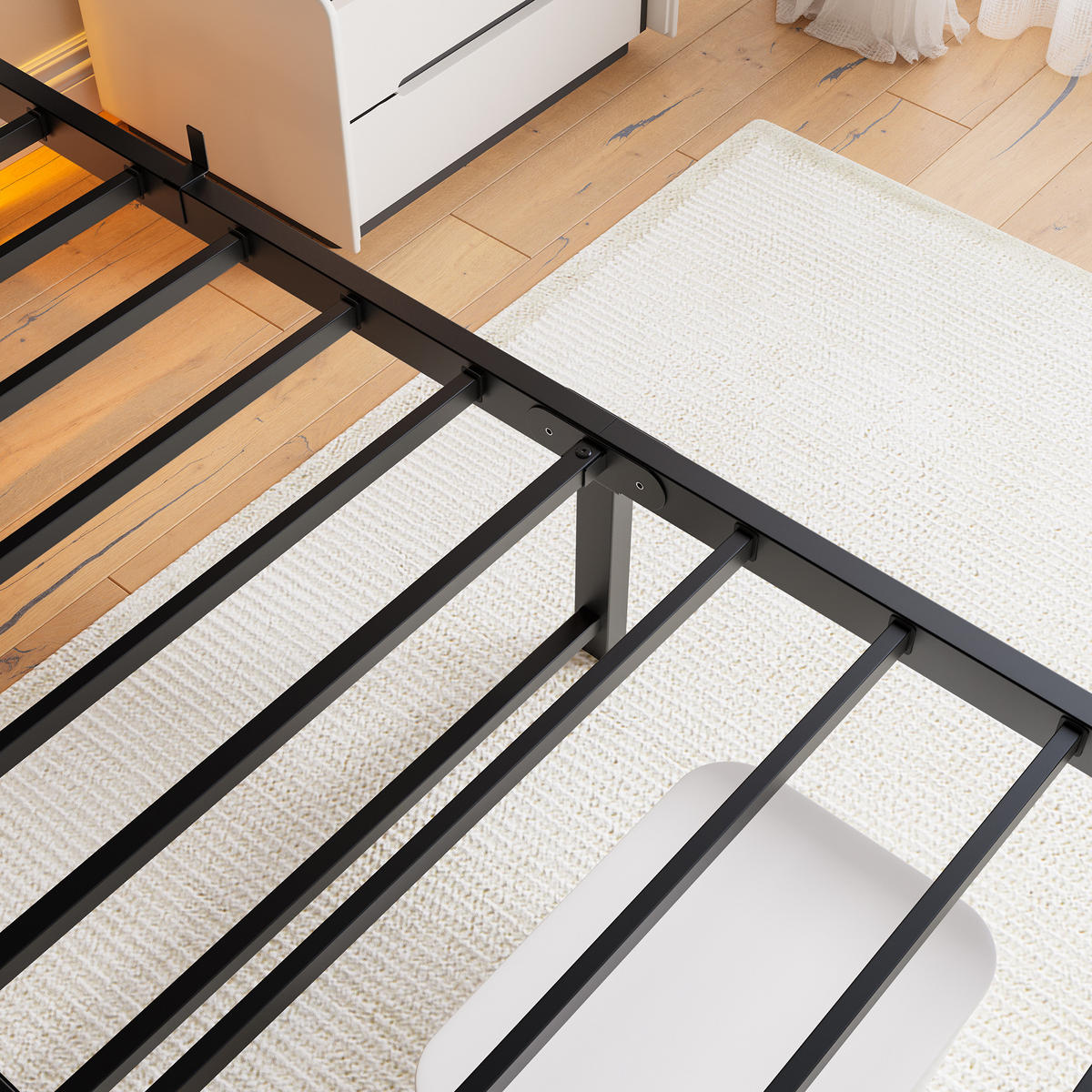 METALLBETT 140x200 cm LED USB Stauraum - Schwarz, Metall (140/200cm) - LEBENLANG