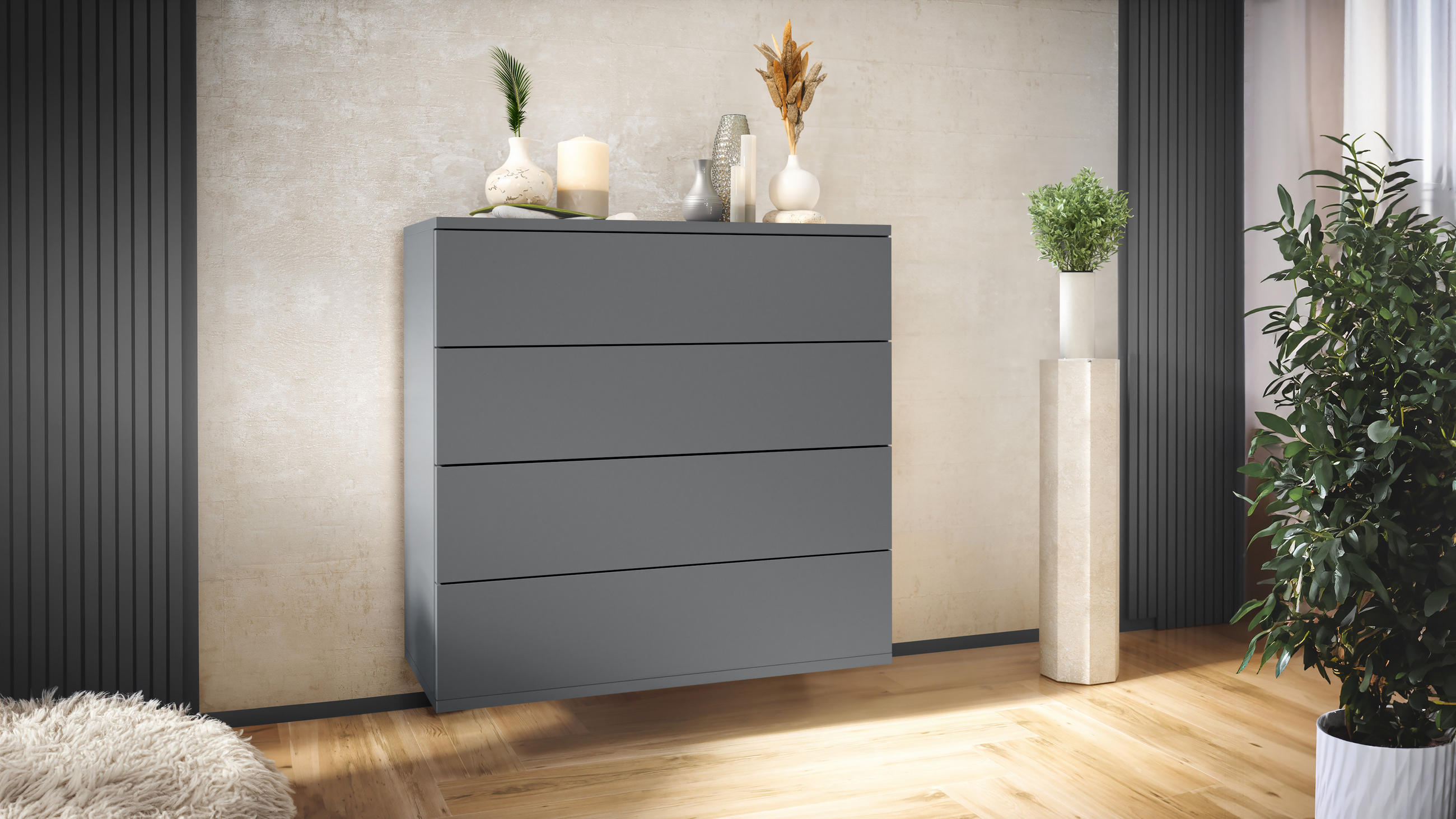 KOMMODE Pavos Anthrazit matt - Anthrazit, Holzwerkstoff (76/76/35cm) - Vladon