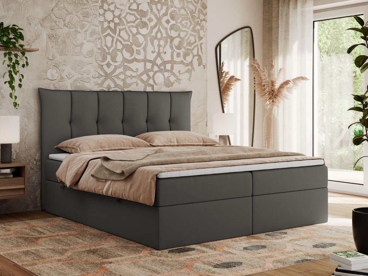 BOXBETT PREMIUM 10 140/200 Dunkelgrau Kunstleder - H4 - Dunkelgrau, Holz/Textil (140/200cm) - MKS
