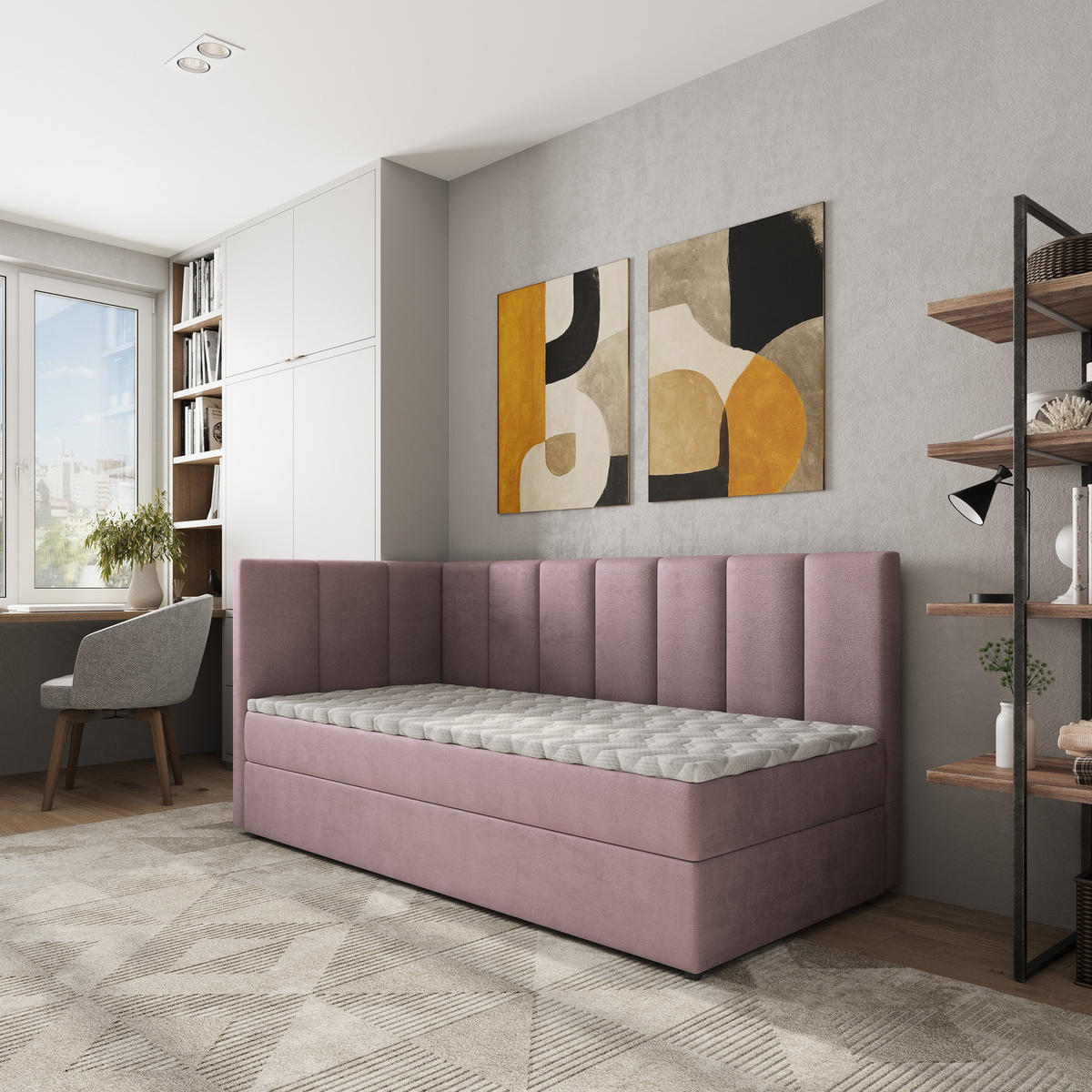 BOXBETT BEVE 80x200 cm mit Matratze und Topper, H2+H3 - Rosa - Rosa, Holz (80/200cm) - MASSENO