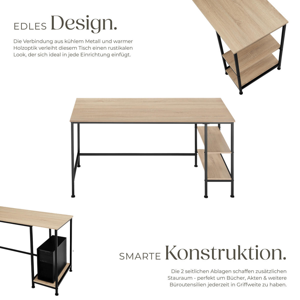 SCHREIBTISCH Donegal,140 x 60 x 76,5 cm,Industrial Holz hell, Eiche Sonoma - Naturfarben, Holz (140/60/76.5cm) - tectake