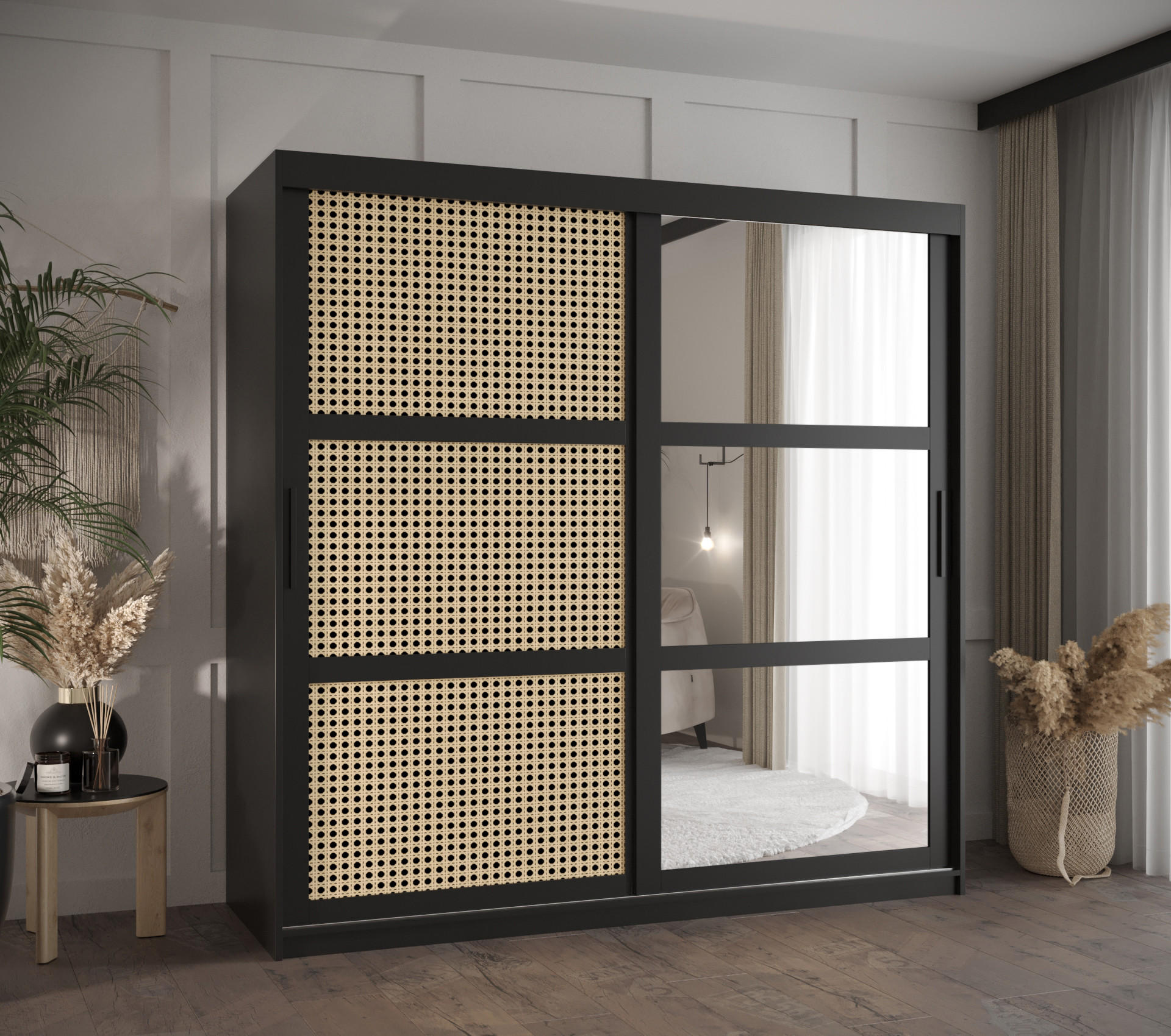 SCHWEBETÜRENSCHRANK 200/180/62 2-türig - Schwarz, Holz/Kunststoff (180/200/62cm) - MÖBEL KRYSPOL