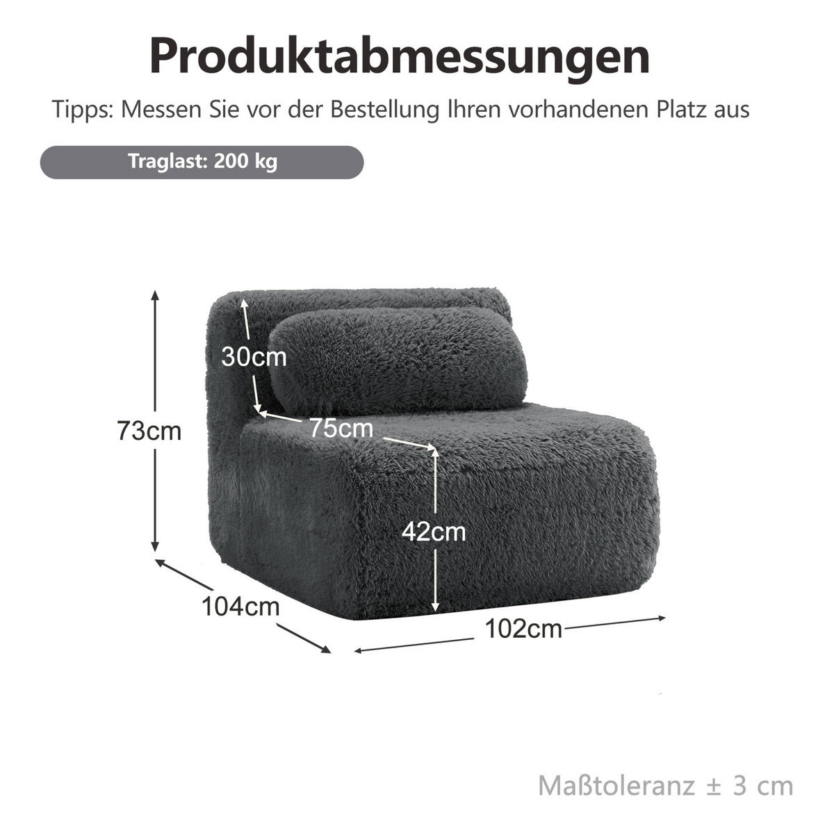 POHOVKA bez opierok z plyšu v sivej farbe - sivá, textil (104/73/87cm) - Flora Grace
