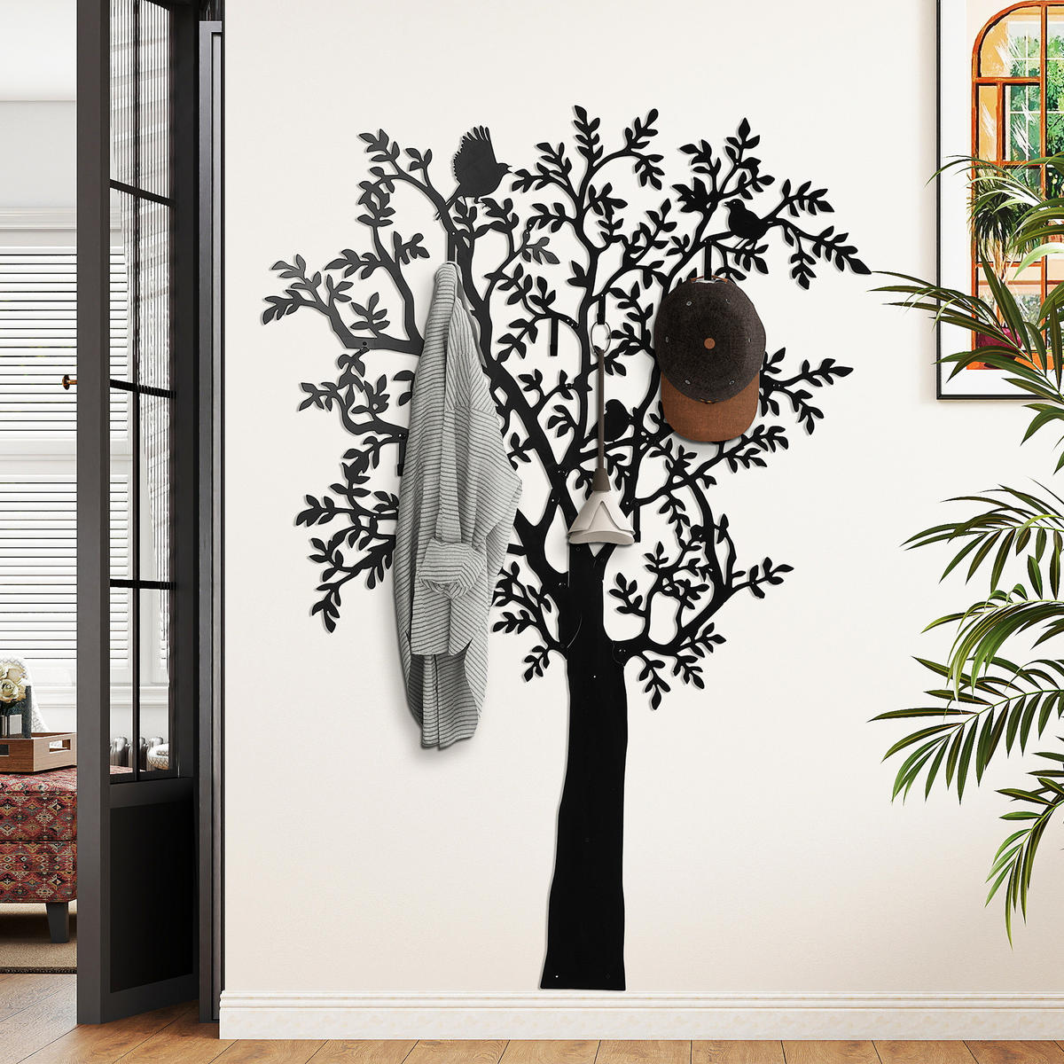 GARDEROBENHAKEN Wandgarderobe in Baum-Form mit 8 Haken Wanddeko Schwarz - Schwarz, Metall (5/175/120cm) - HOMCOM