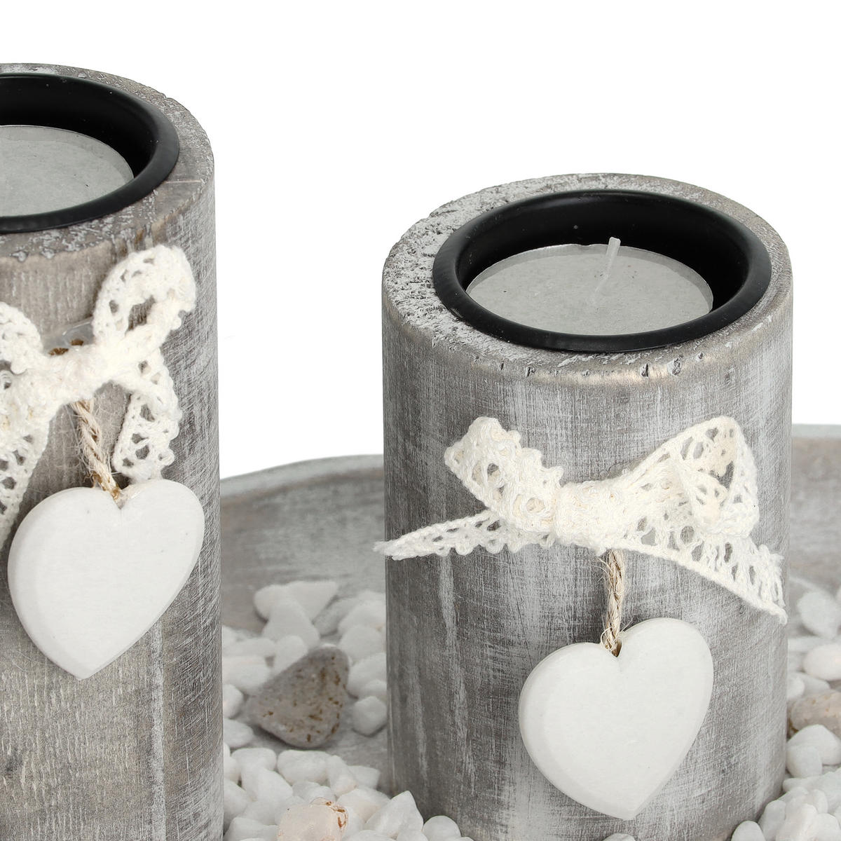 TEELICHTHALTER - Beige, Holzwerkstoff/Stein (12cm) - Relaxdays