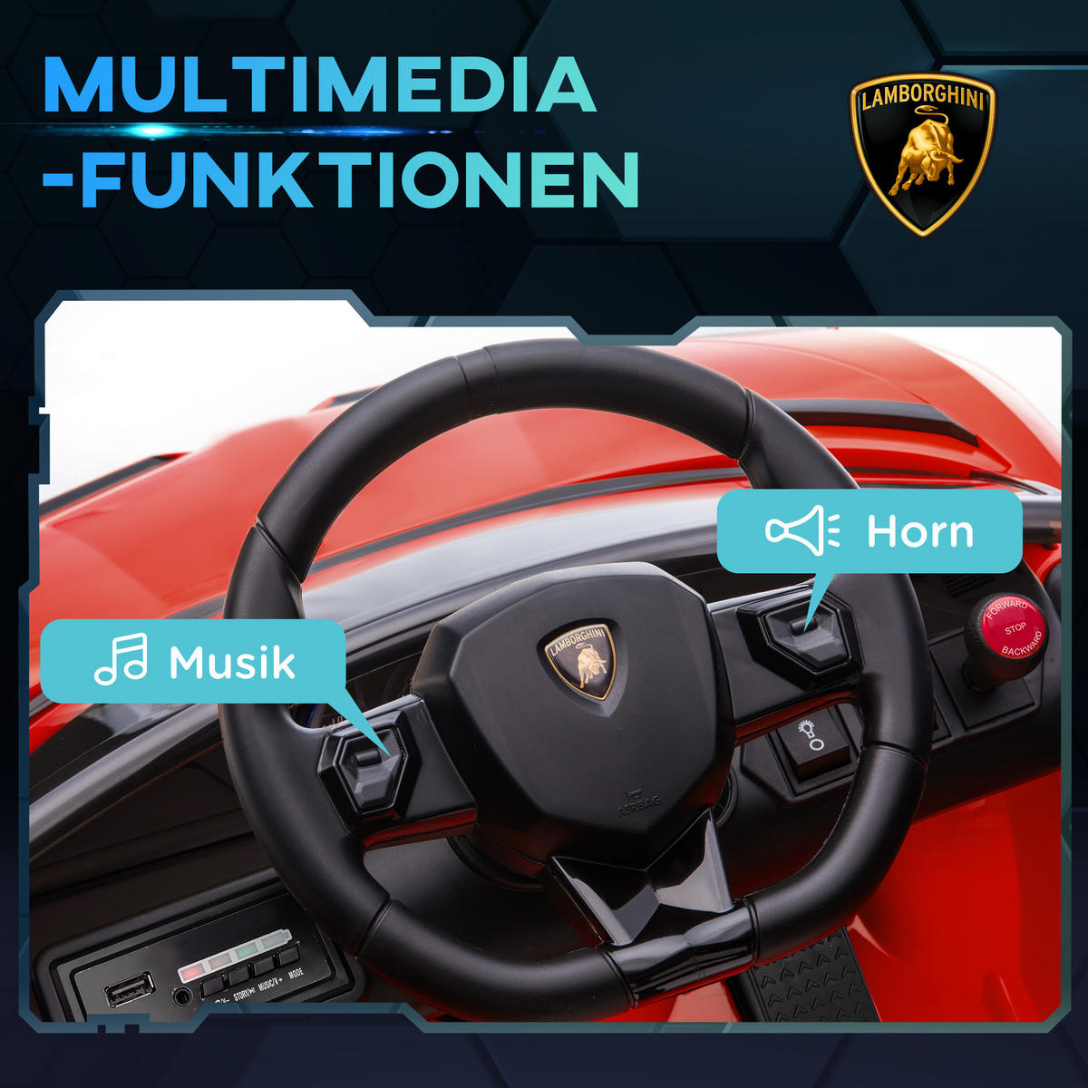 KINDER ELEKTROAUTO, Rot/Weiß, Kunststoff+ Metall - Rot, Metall (107.5/63/42cm) - HOMCOM