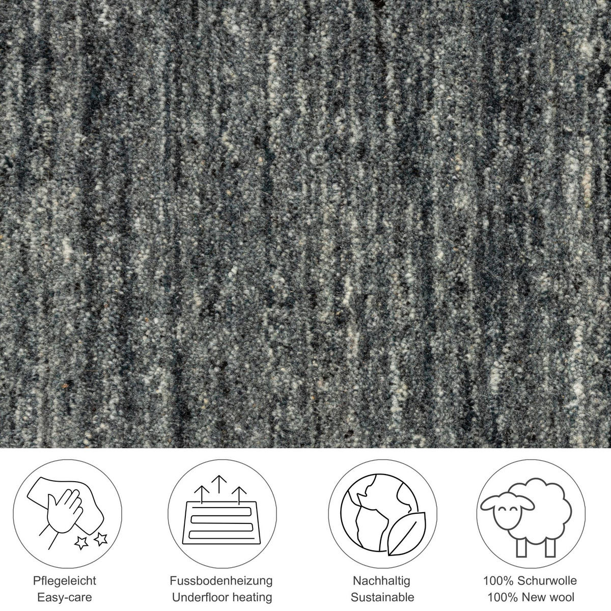 HANDWEBTEPPICH Pure 250x350 cm - Anthrazit, Textil (250/350cm) - THEKO