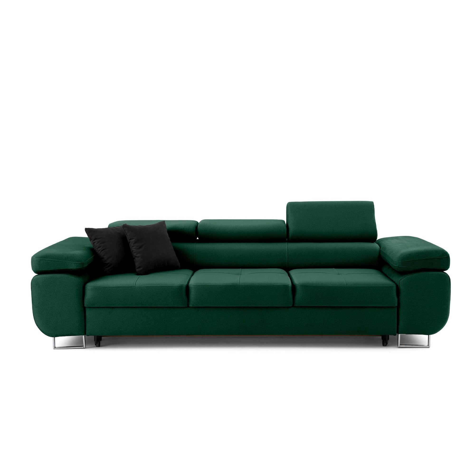 3-SITZER-SOFA WILD mit Schlaffunktion 127x190 Velours Dunkelgrün - Chromfarben/Dunkelgrün, Holz/Textil (262/90/102cm) - Muffo