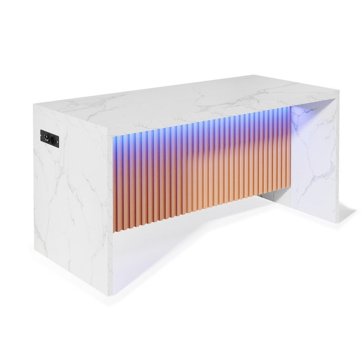 KÜCHENINSEL mit Steckdosen und USB, Weiße Marmoroptik, LED-Beleuchtung, MDF, 155/80/90 cm - Weiß, Kunststoff (80/90/155cm) - Rolipo