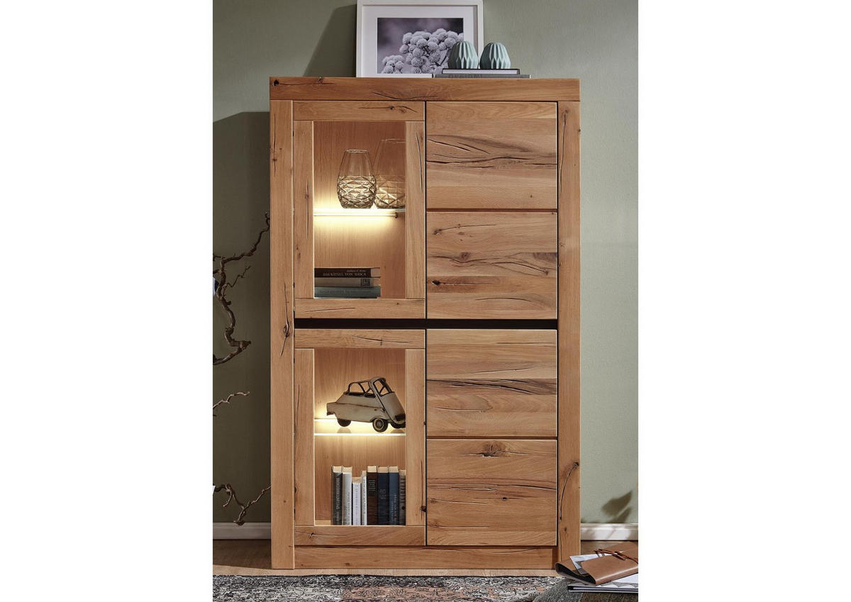 VITRINE Wild-/Zerreiche 95x42x150 natur geölt MONTREUX #102 - Braun, Holz (95/150/42cm) - Massivmoebel24
