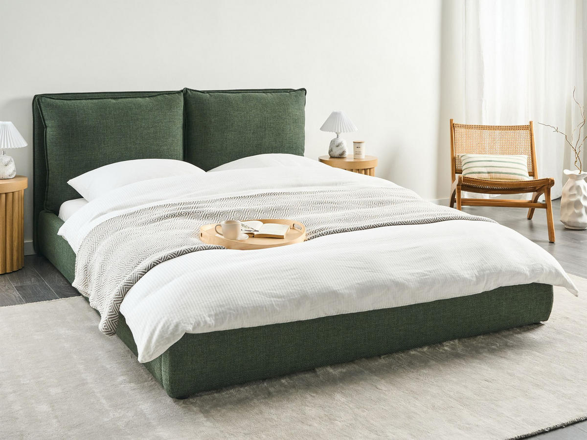 WASSERBETT Stoff 160/200 cm Dunkelgrün Bajonna - Dunkelgrün, Textil (160/200cm) - Beliani