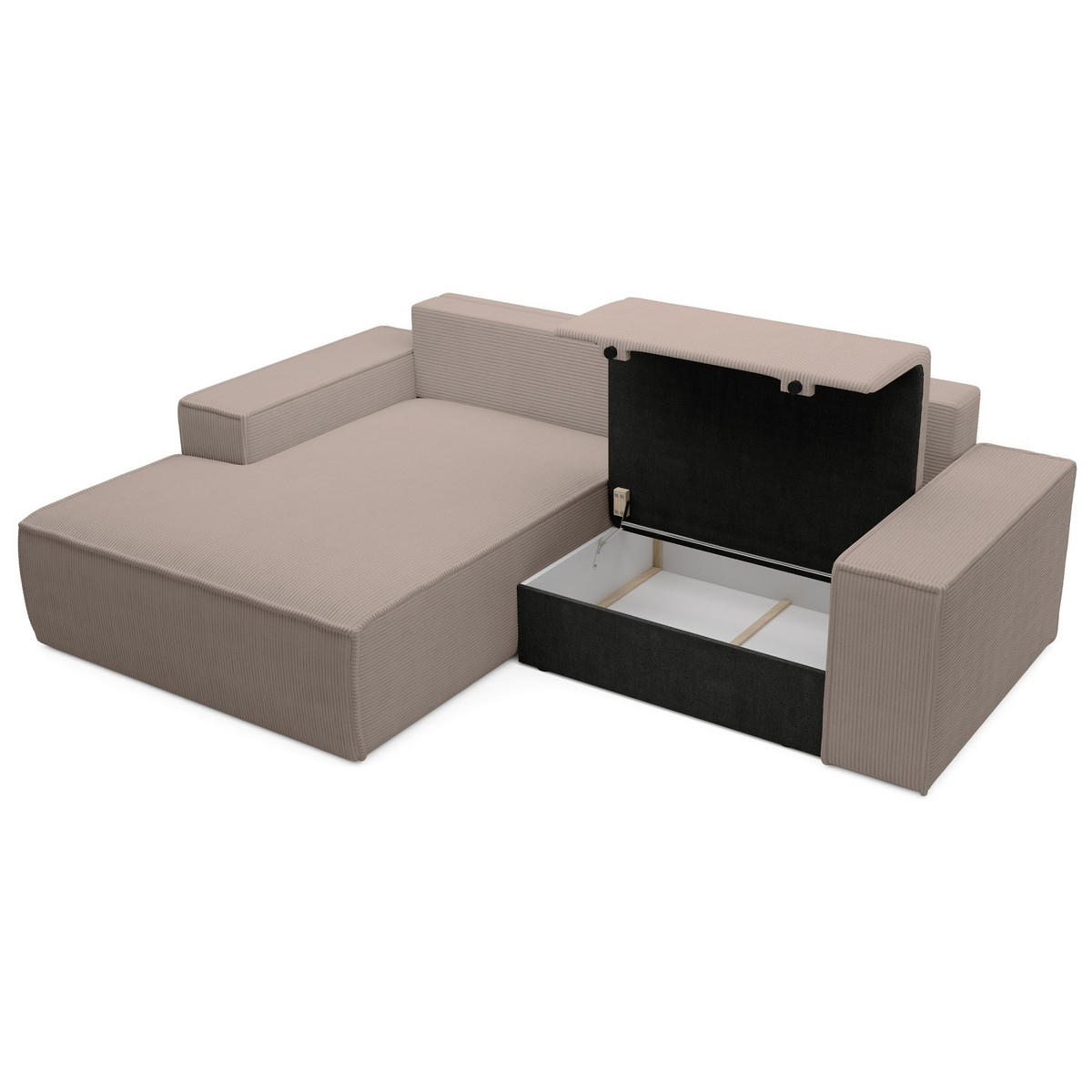 ECKSOFA Farese Mini mit Cordbezug Beige, links - Beige/Schwarz, Textil (240/167cm) - Selsey