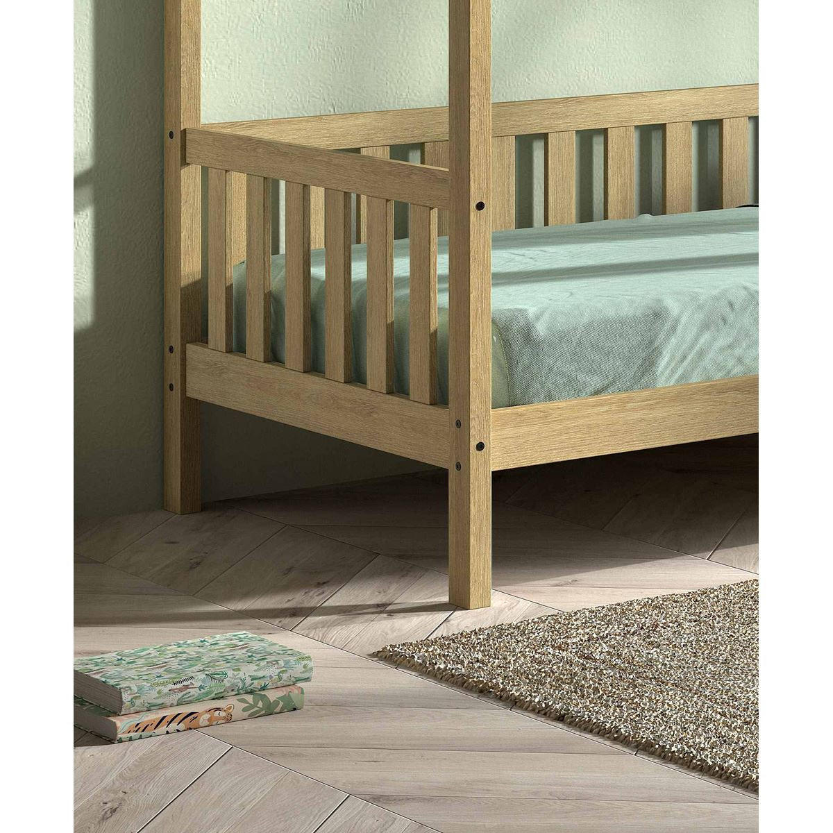 HAUSBETT Kandace 90x200 Eiche massiv natur mit Dachaufbau - Eichefarben, Holz (90/200cm) - 58aufmkessel