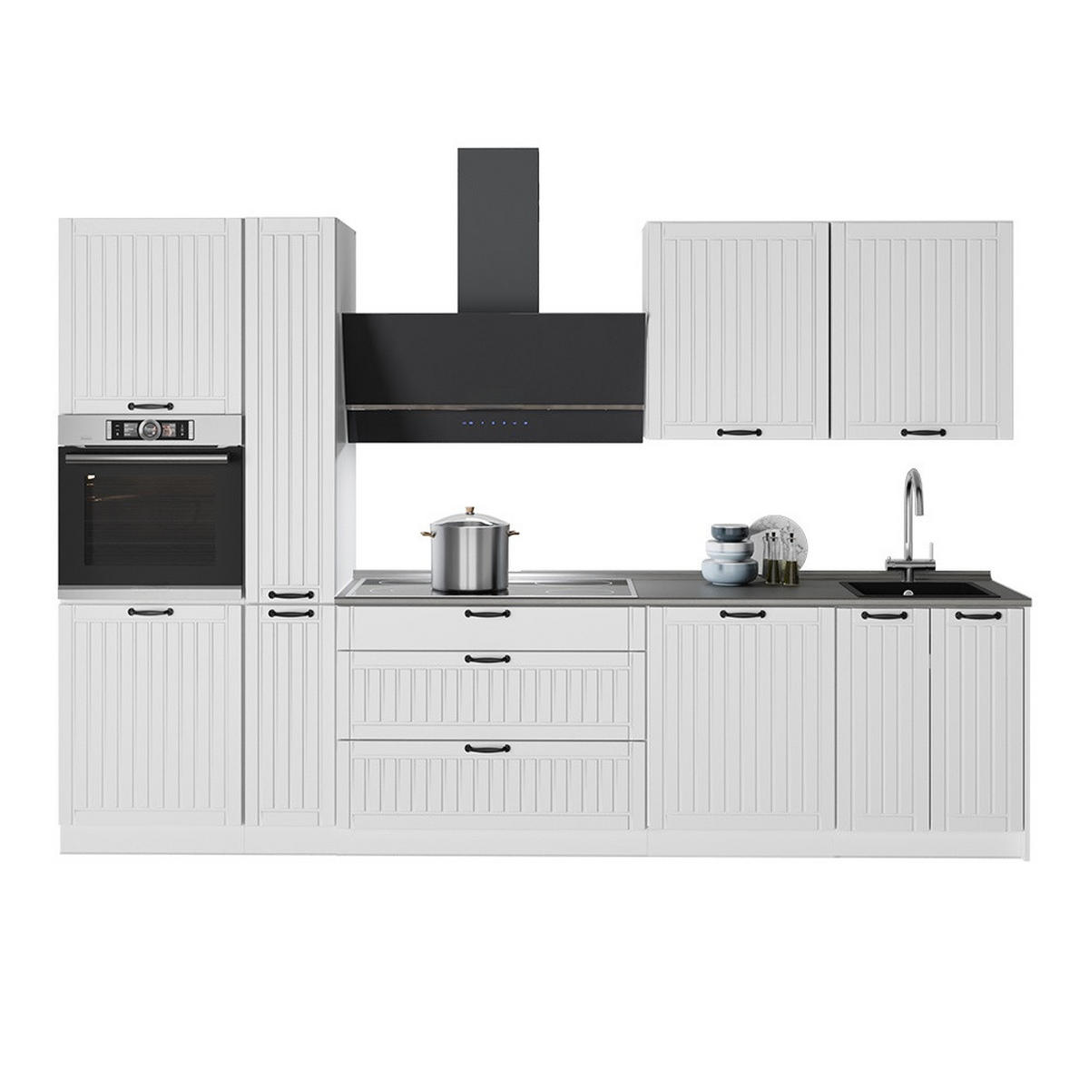 KÜCHENZEILE Fame-Line, Weiß Landhaus/Weiß, 310 cm, AP Eiche - Weiß, Holzwerkstoff (310/206.8/60cm) - Vicco