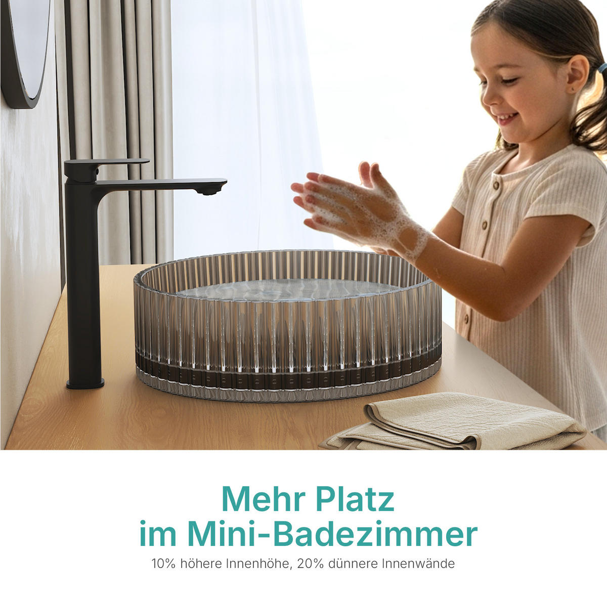 WASCHBECKEN Klarglasspüle Schwarz Ø40 / 12 cm - Schwarz, Glas (40/12/40cm) - EMKE