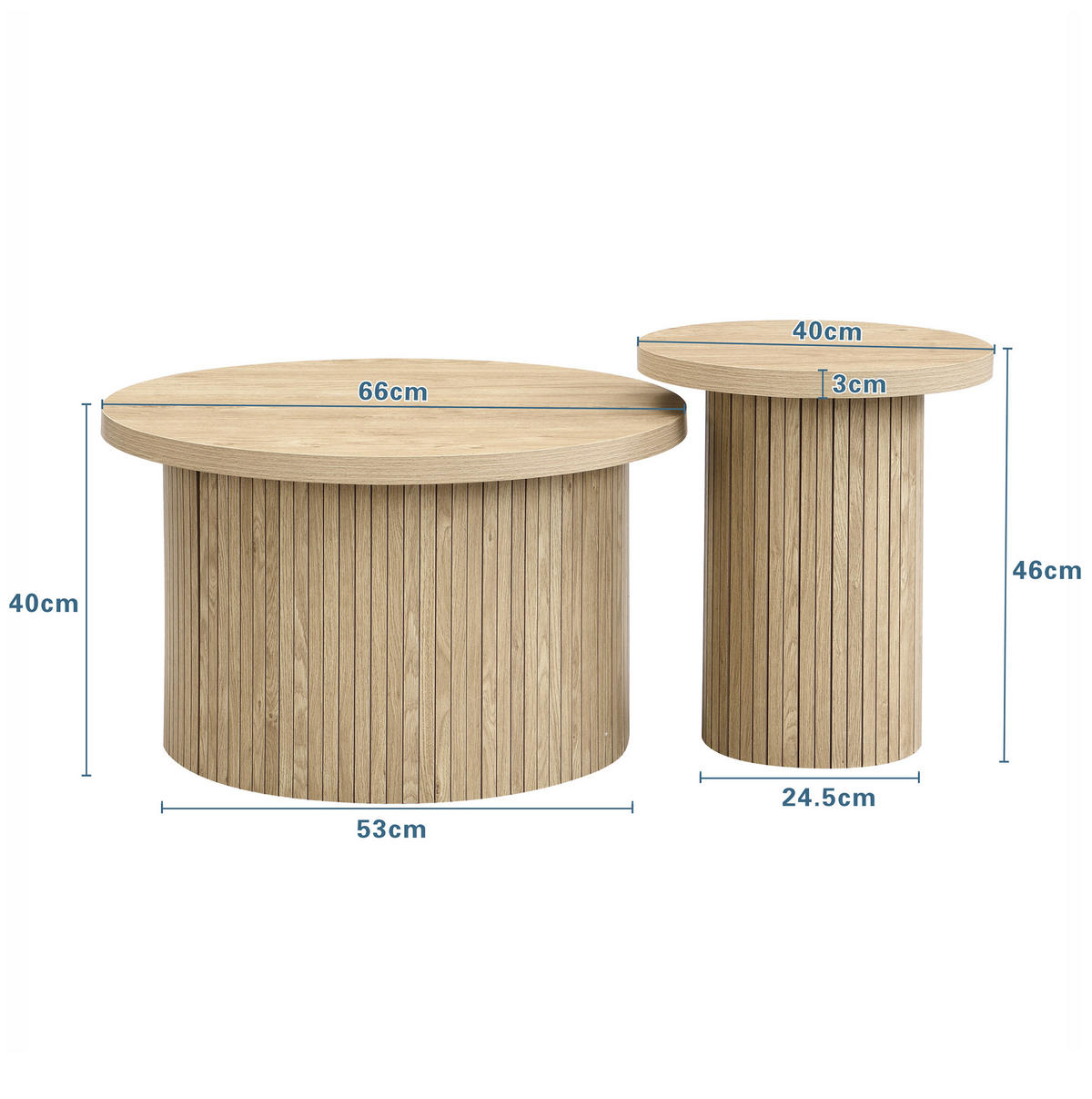 COUCHTISCH-SET aus MDF 66x66x40 cm Natur, 2-teilig platzsparend - Naturfarben, Holzwerkstoff (66/66/40cm) - IVMEU