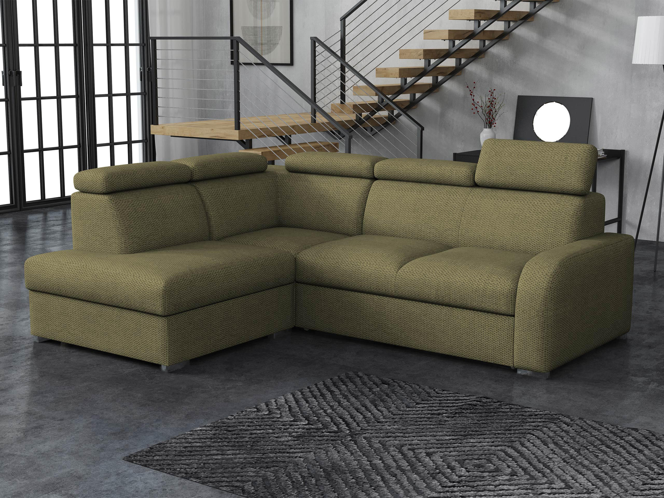 ECKSOFA Oslo 2rRLXp, Seite: Links LXP+R+2R - Silberfarben/Grün, Holz/Textil (250/200cm) - MIRJAN24