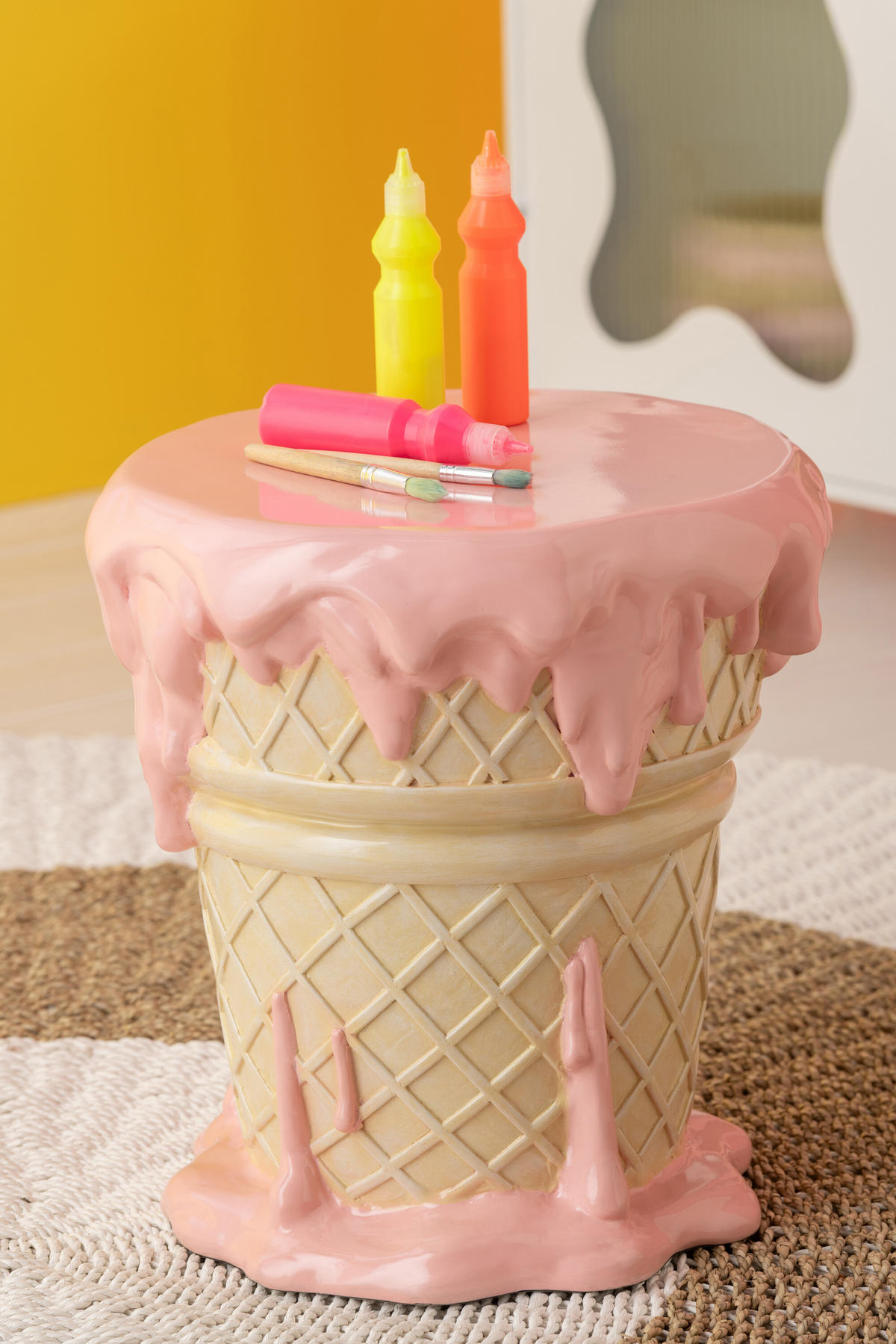 BEISTELLTISCH EISCREME Rosa - Pink, Glas/Naturmaterialien (36.5/36/38.5cm) - J-Line