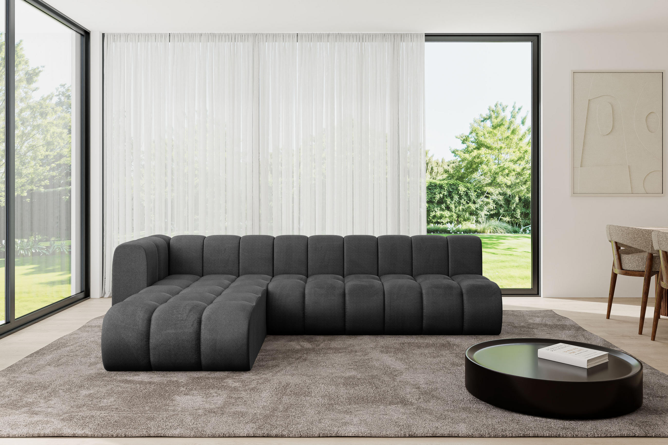 ECKSOFA modulares Sofa Darnel-L2 - 296x177x70 cm Schwarz - Schwarz, Holzwerkstoff/Textil (296/177cm) - ALTDECOR