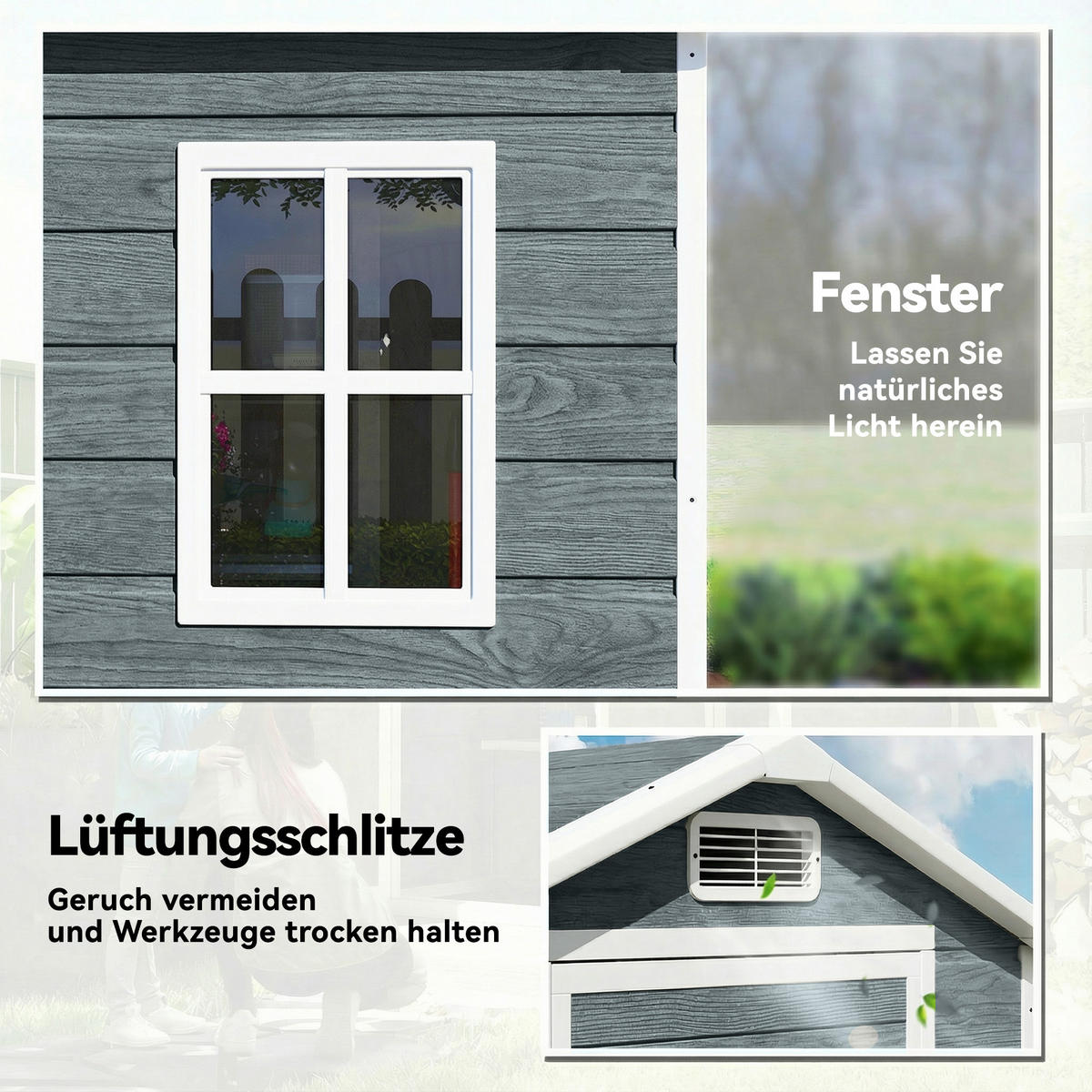 GERÄTESCHUPPEN Kunststoff Aluminium Grau - Grau, Kunststoff (104/196/128cm) - Outsunny