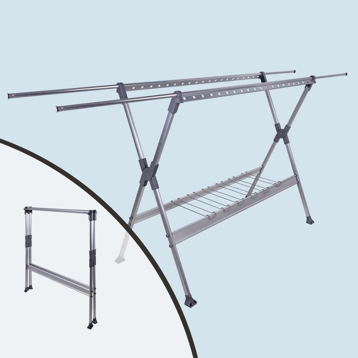 WÄSCHESTÄNDER Silber Aluminium klappbar Teleskop 126,5x150x76 cm - Silberfarben, Metall (250/126.5/76cm) - Relaxdays
