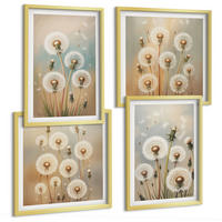 BILDER SET 4er Set - 50x50 cm & 40x60 cm Goldrahmen - Pastellfarbene Löwenzahnblüten - Goldfarben, Kunststoff (50/50cm) - TULUP