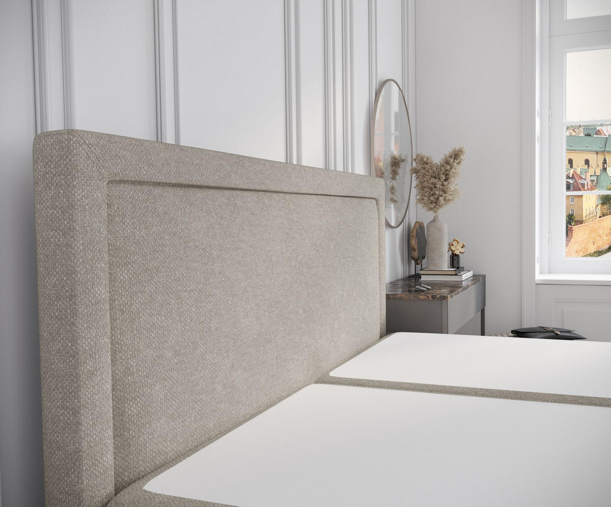 BOXBETT Tribeca Beige Grau 180/200 cm mit Taschenmatratze und Topper - Beige/Schwarz, Holz/Holzwerkstoff (180/200cm) - Maison de Reve