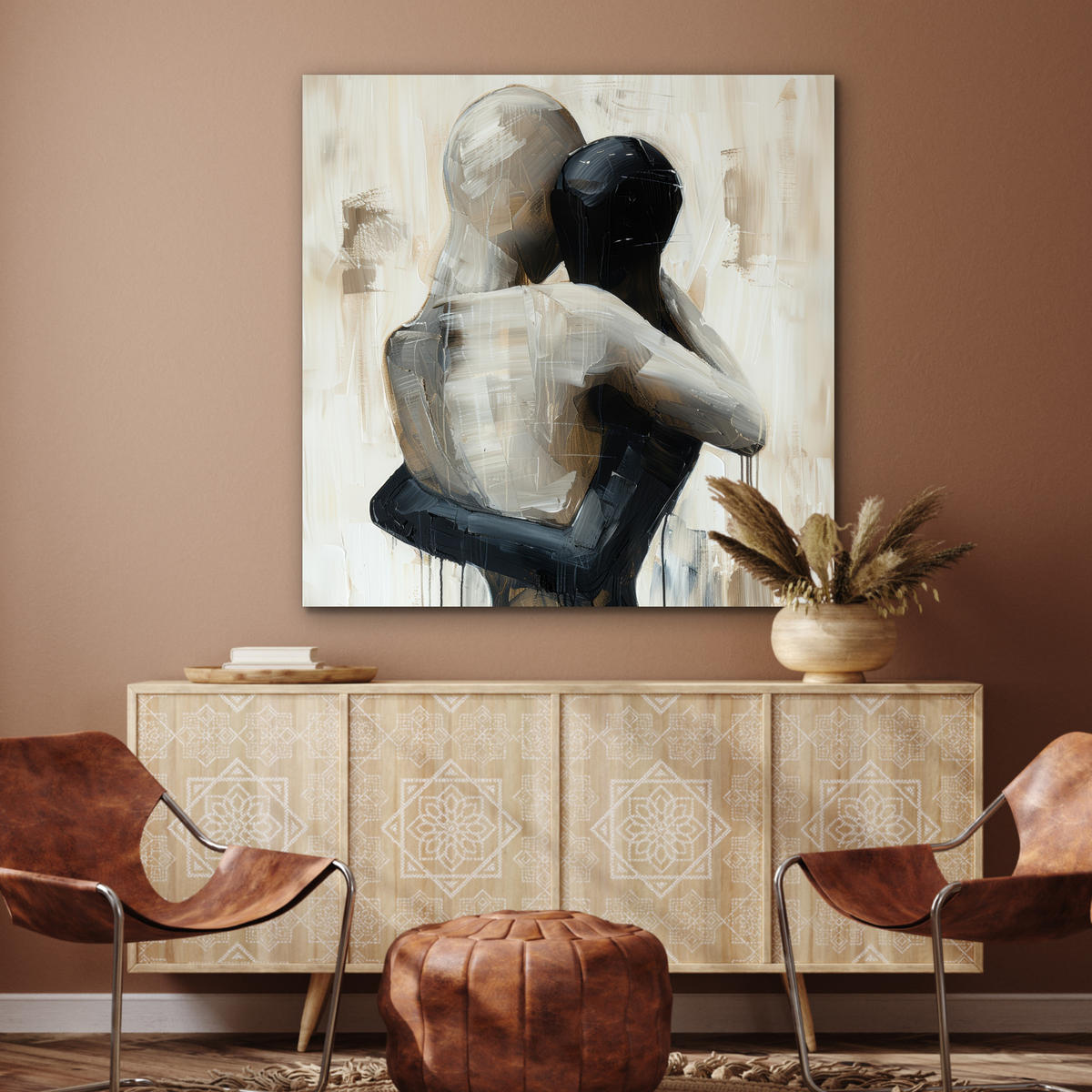 KOVOVÝ OBRAZ Abstraktné - Láska - Čiernobiele - Moderné 90x90 cm - čierna, kov (90/90cm) - MuchoWow