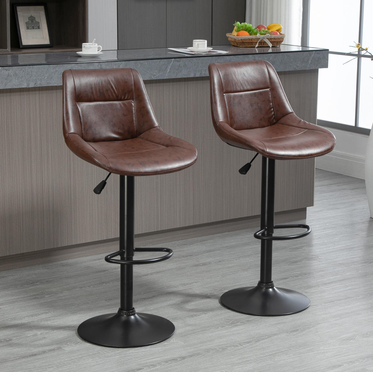 BARHOCKER 2er-Set höhenverstellbar mit Rückenlehne, drehbar, Braun - Braun, Metall (50/108/46.5cm) - MIVRAY