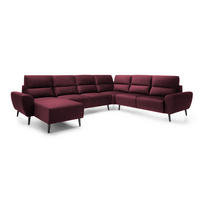 ECKSOFA BOSCO U-Form, Monolith-Stoff, Freistehend, mit verstellbaren Kopfstützen, Sofa für Familien, Größe: 340x270x98cm, Farbe: Burgunderrot - Bordeaux, Holz/Textil (270/340cm) - DomoHome